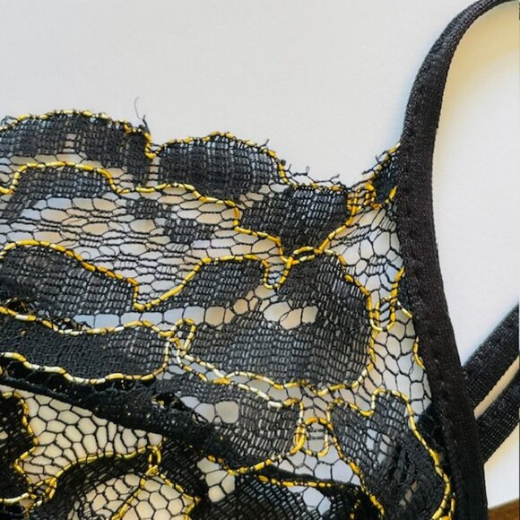 Colesce Collection Vintage 80s Black Gold Sheer Lace Lingerie Maxi Slip Dress 1X - Picture 10 of 12